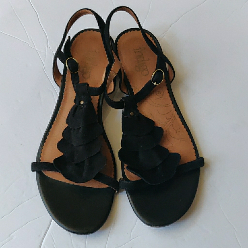 Indigo by Clarks ruffled suede ankle wrap sandals
